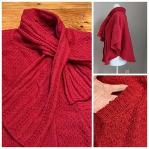 SPARROW S Red Cable Knit Wool Cape Sweater Knit Scarf Lagenlook Anthropologie